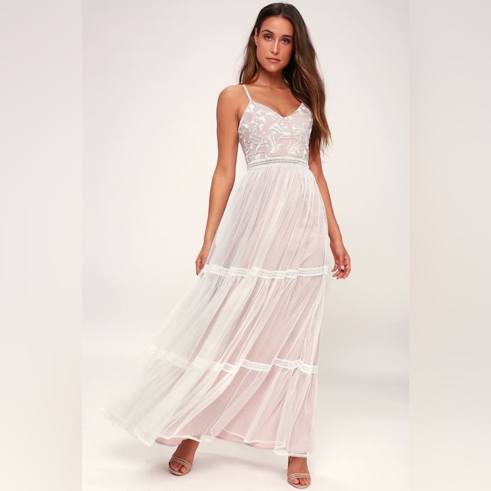 Lulu’s Elenora White Embroidered Maxi Dress Boho Wedding